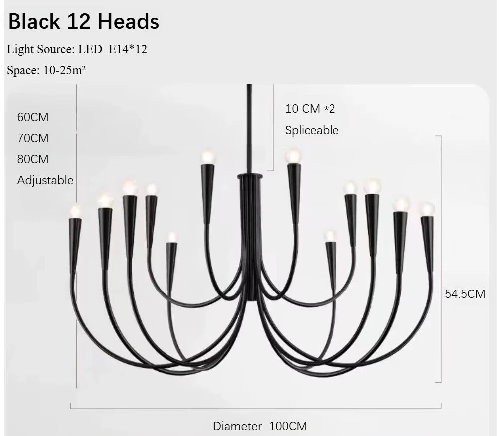 Aurena Black - Minimalist Chandelier E14 6/9/12 Heads