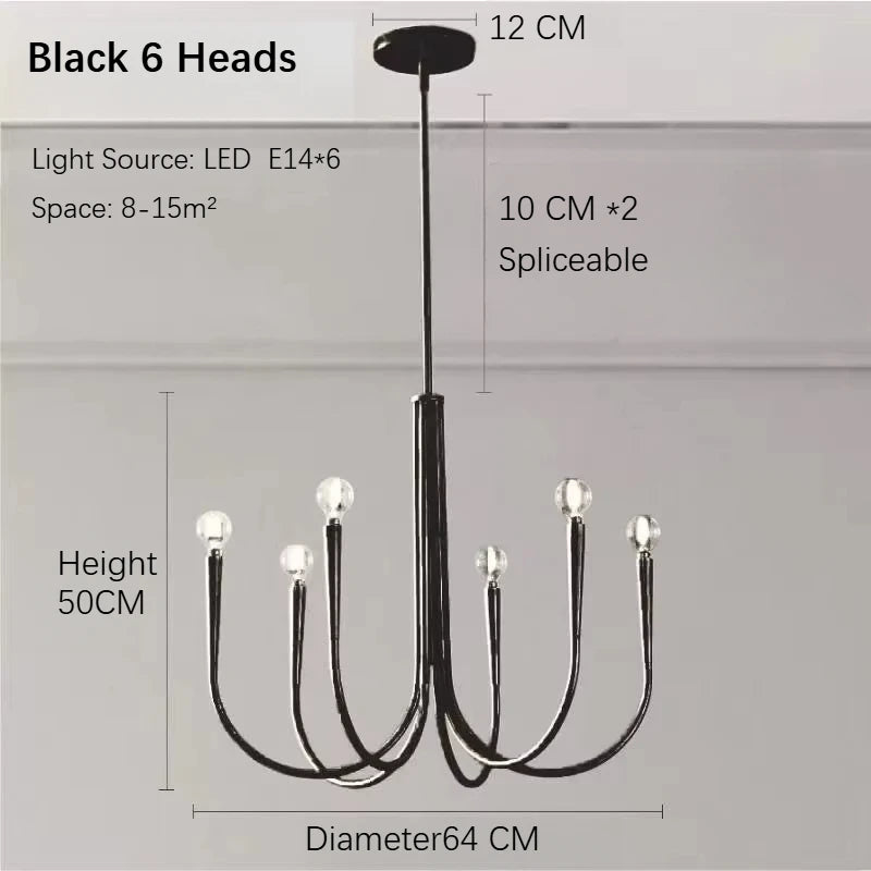 Aurena Black - Minimalist Chandelier E14 6/9/12 Heads
