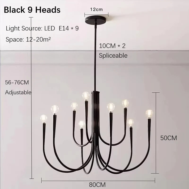 Aurena Black - Minimalist Chandelier E14 6/9/12 Heads