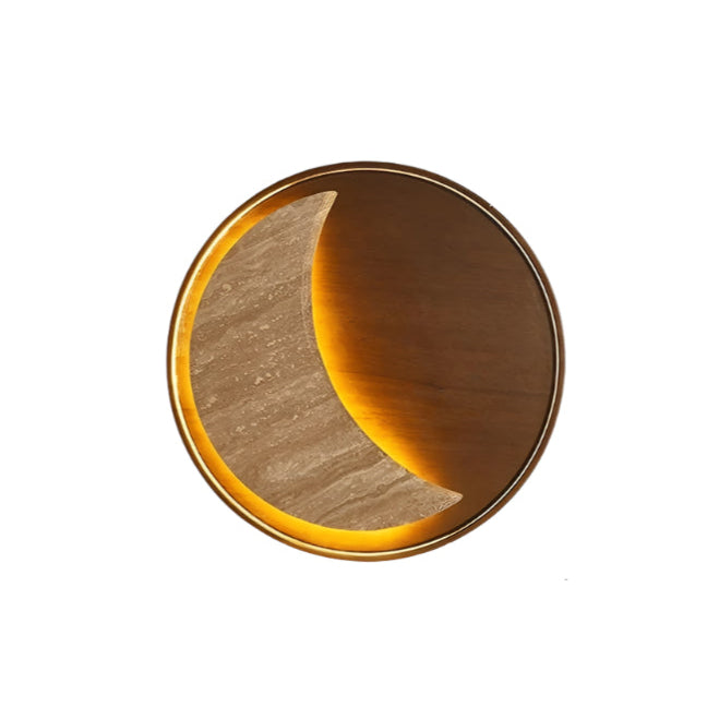 Lunar Crescent Walnut - Travertine Moon Wall Sconce Wooden Base LED Wall Light 20W