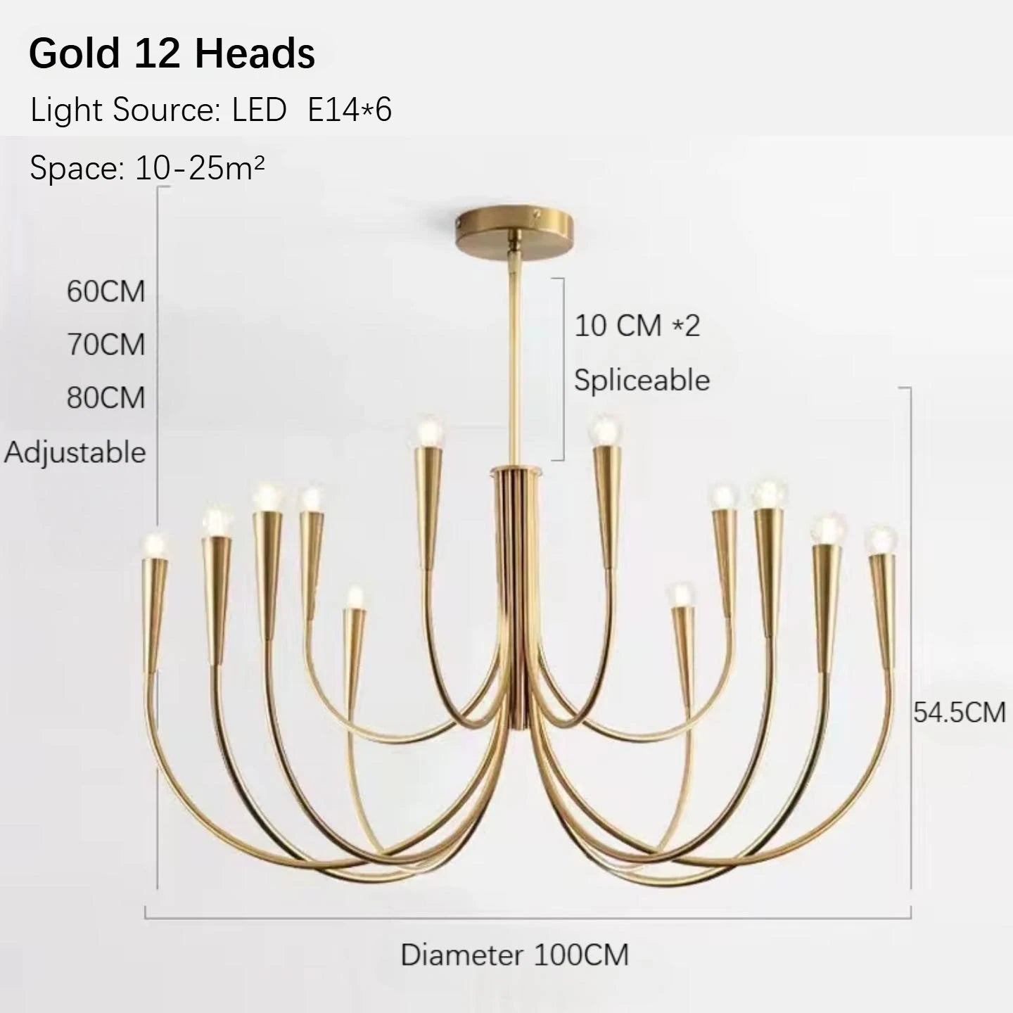 Aurena Gold - Minimalist Chandelier E14 6/9/12 Heads