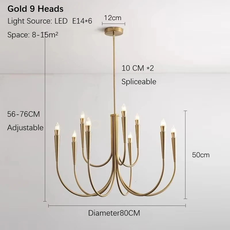 Aurena Gold - Minimalist Chandelier E14 6/9/12 Heads