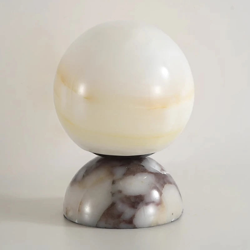 Marble Moon - Art Deco Table Lamp LED Glass Lampshade Marble Base
