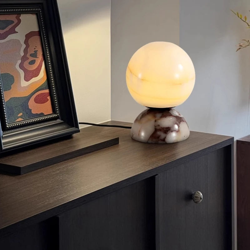 Marble Moon - Art Deco Table Lamp LED Glass Lampshade Marble Base