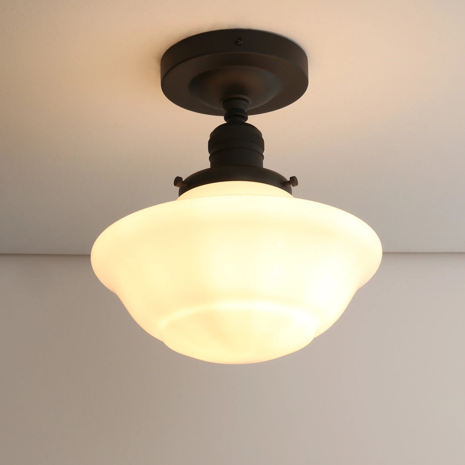 Creme Flush - Cream Glass Lampshade Flush Light (Copper/ Black)