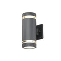 Wall-mounted outdoor light fixture on a neutral wall