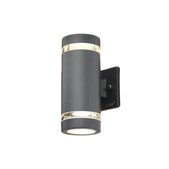 Wall-mounted outdoor light fixture on a neutral wall