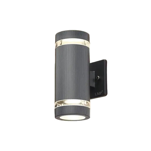 Wall-mounted outdoor light fixture on a neutral wall