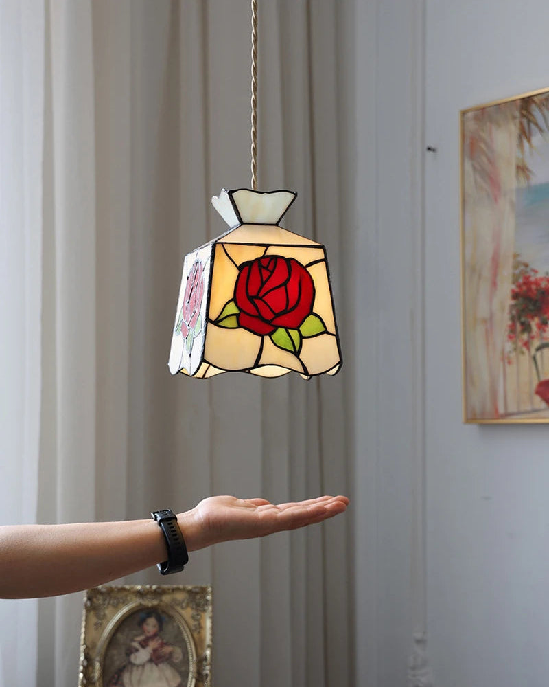 Tiffany Sacklet Rose - Stained Glass Pendant Lamp