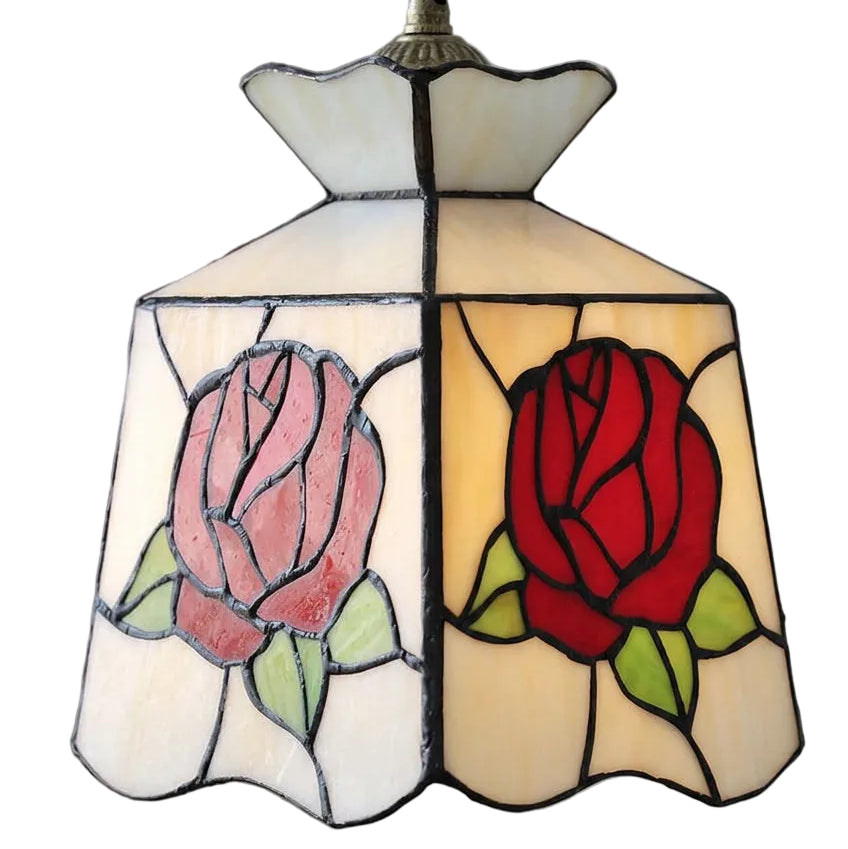 Tiffany Sacklet Rose - Stained Glass Pendant Lamp