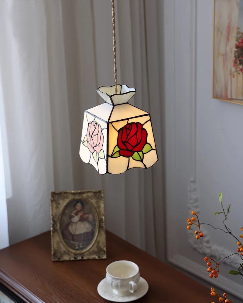 Tiffany Sacklet Rose - Stained Glass Pendant Lamp