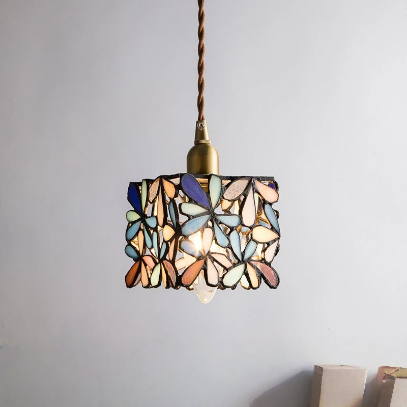 Tiffany Cube Flowers - Stained Glass Pendant Lamp