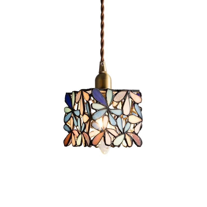 Tiffany Cube Flowers - Stained Glass Pendant Lamp