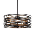 Black metal pendant light fixture with a white background