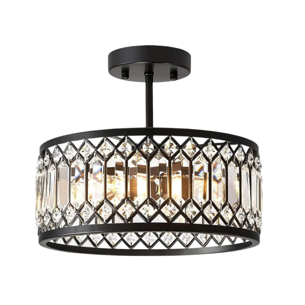 Crystal Carousel - Black Ceiling Light Fixture 3 heads E12