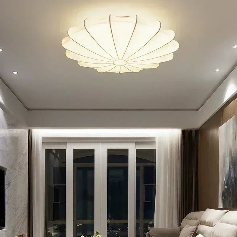 Kiku Cream - Japandi Ceiling Flush Light with Handcrafted Lampshade