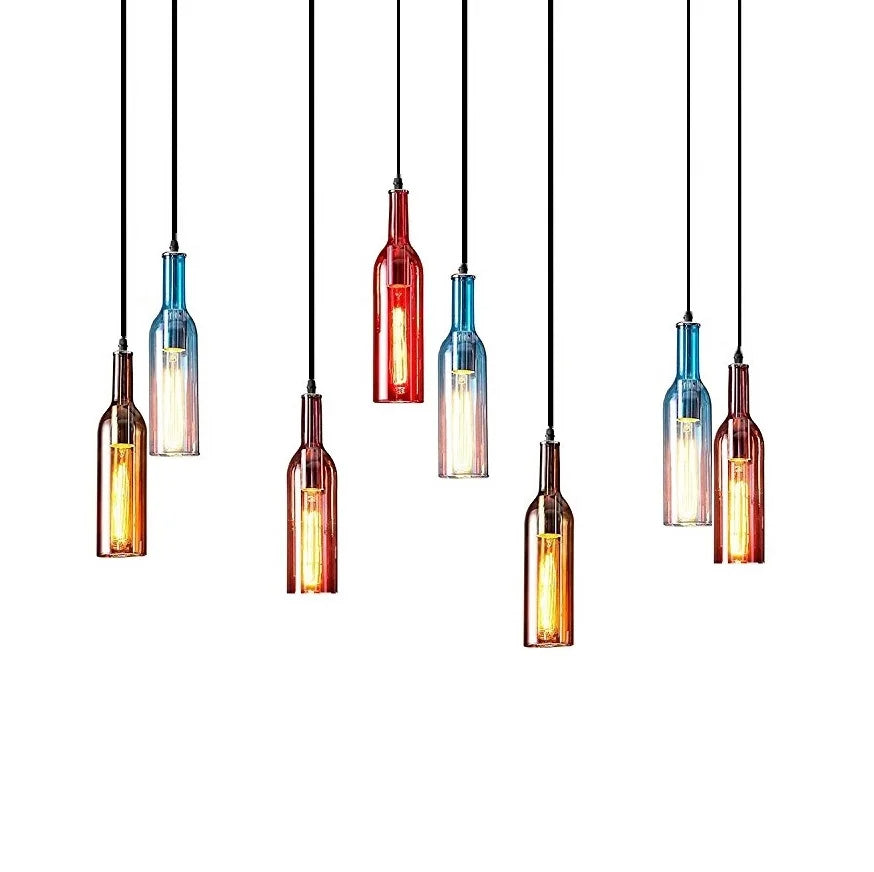 Wine Bottles - Multicolour Retro Ceiling Pendant Light E27 Glass Lampshade