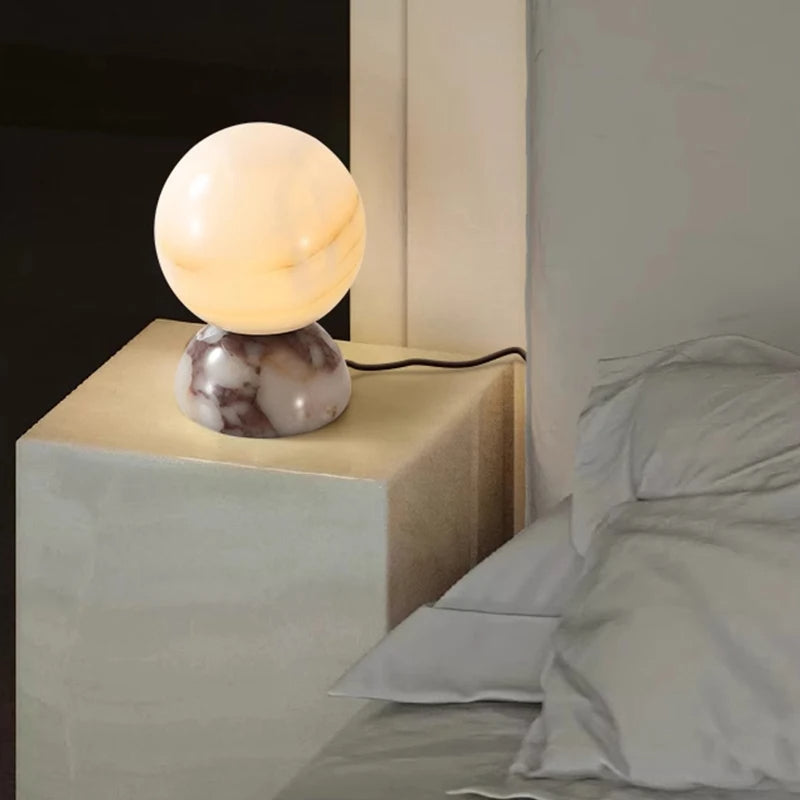 Marble Moon - Art Deco Table Lamp LED Glass Lampshade Marble Base