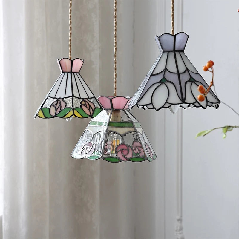 Tiffany Sacklet Camellia - Stained Glass Pendant Lamp