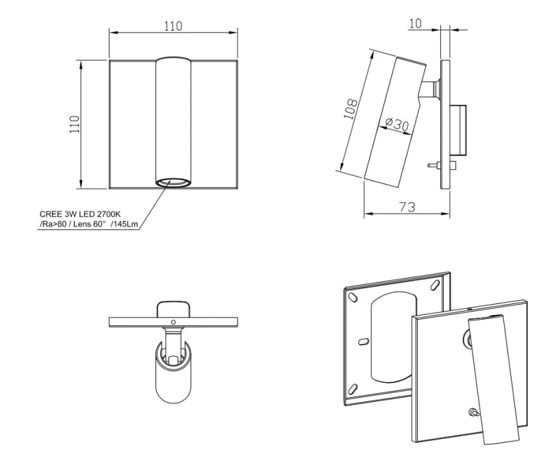 Stellaris Spot Square - Adjustable Wall Light Spotlight
