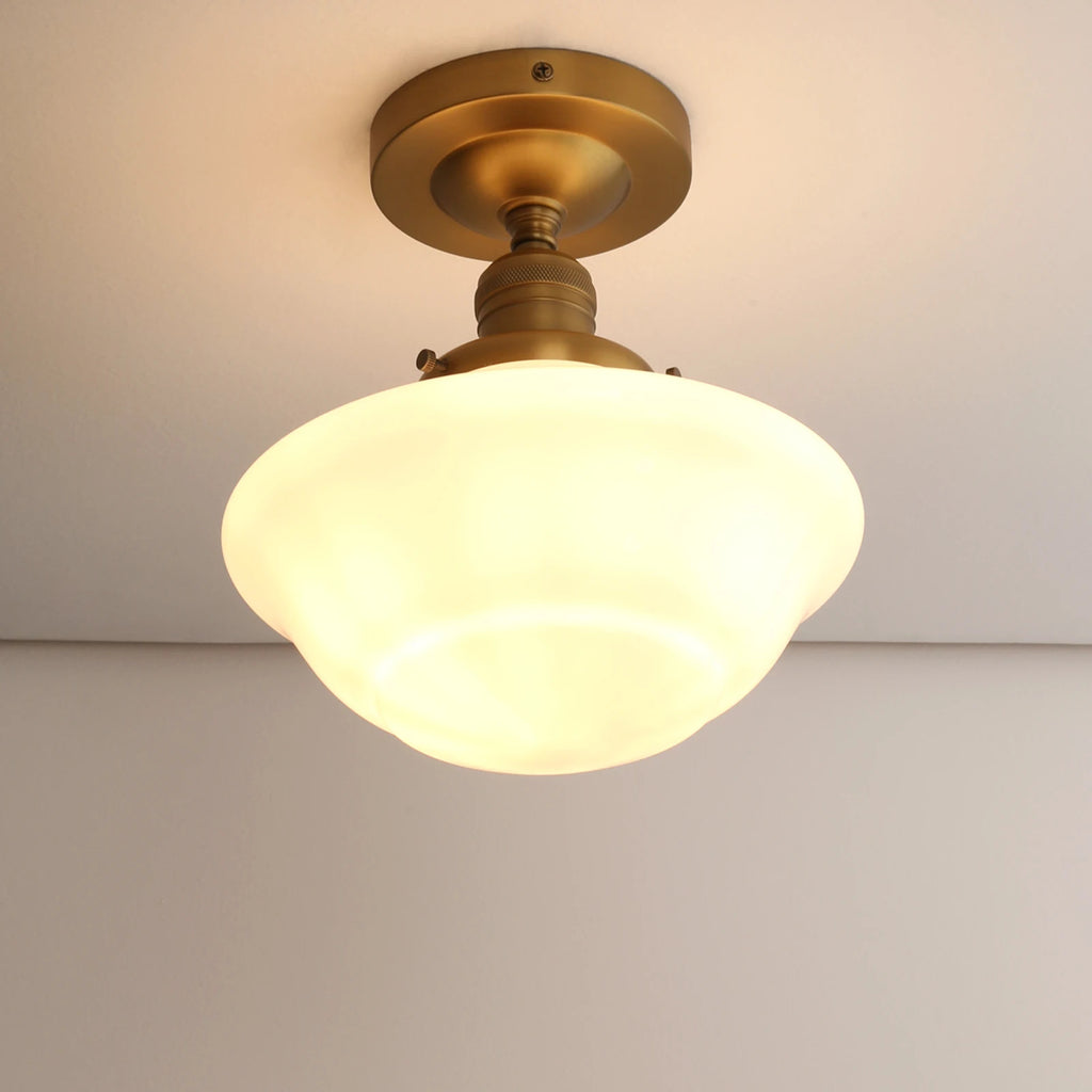 Creme Flush - Cream Glass Lampshade Flush Light (Copper/ Black)