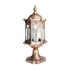 Decorative outdoor lamp with intricate design on a white background,