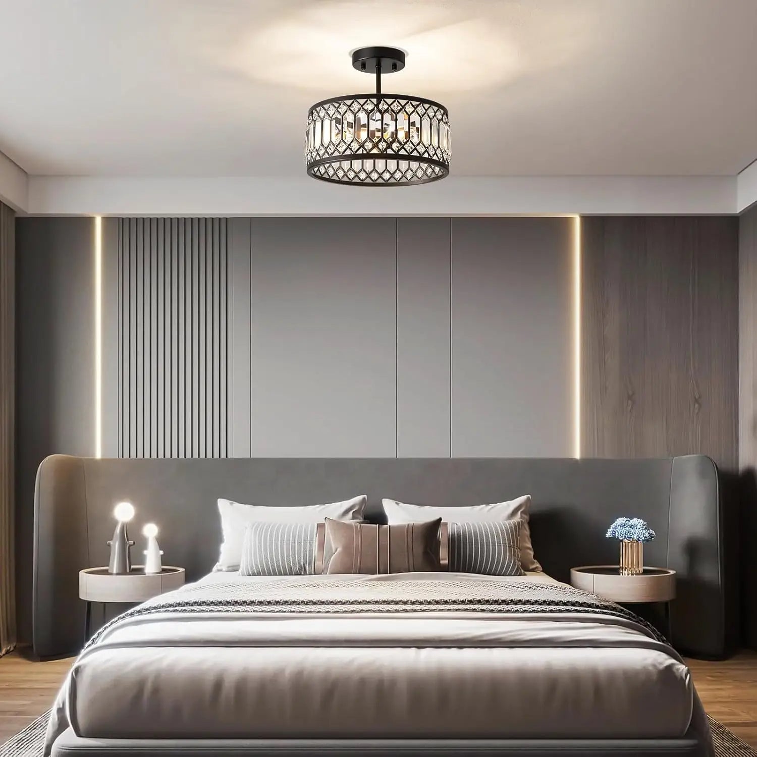 Crystal Carousel - Black Ceiling Light Fixture 3 heads E12