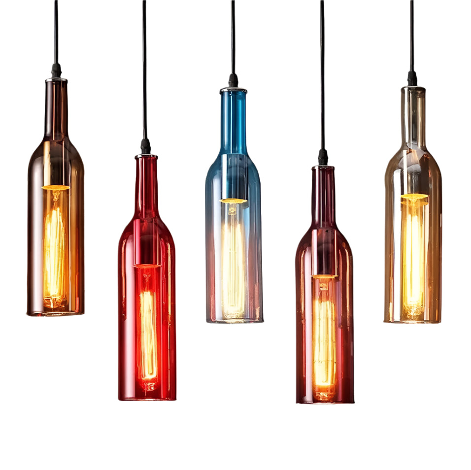 Wine Bottles - Multicolour Retro Ceiling Pendant Light E27 Glass Lampshade