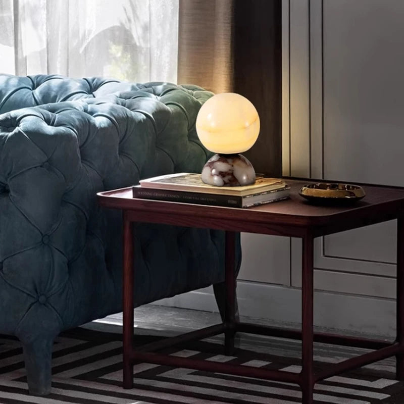 Marble Moon - Art Deco Table Lamp LED Glass Lampshade Marble Base