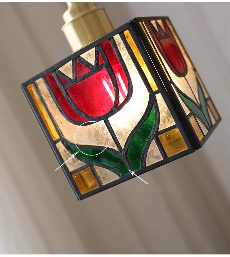Tiffany Cube Tulip - Stained Glass Pendant Lamp