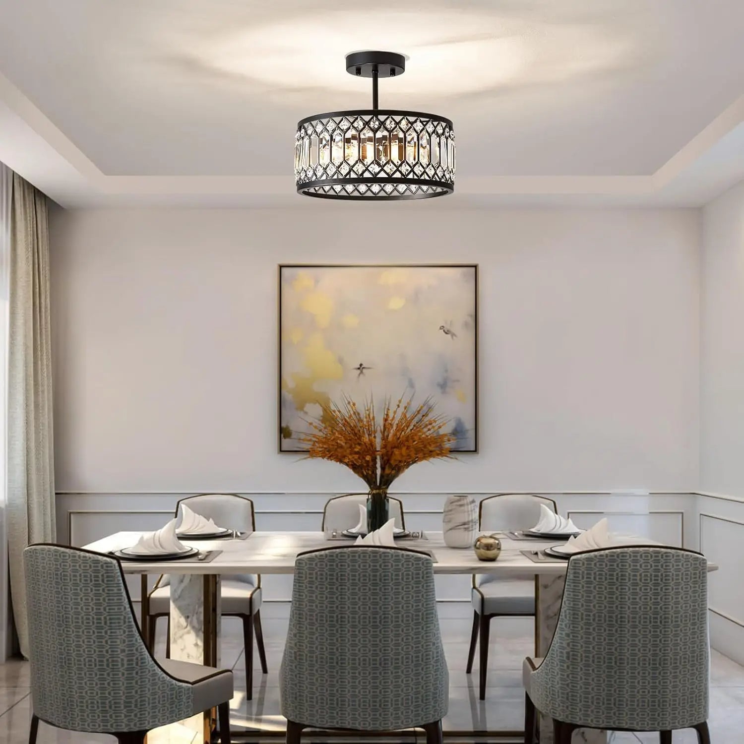 Crystal Carousel - Black Ceiling Light Fixture 3 heads E12