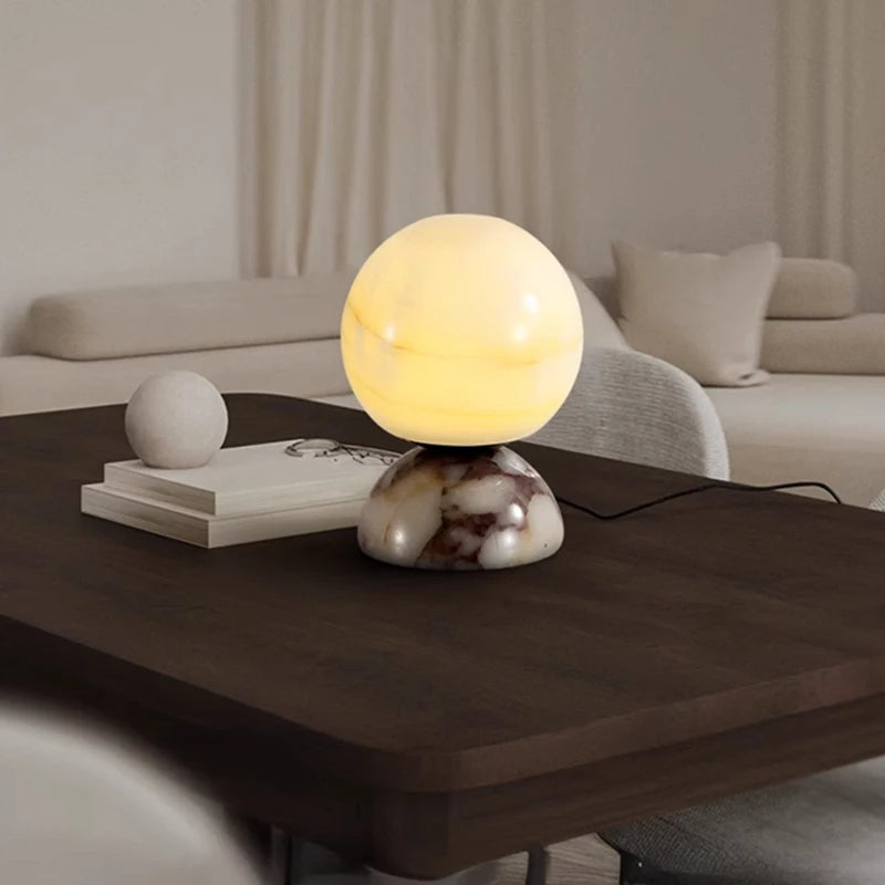 Marble Moon - Art Deco Table Lamp LED Glass Lampshade Marble Base