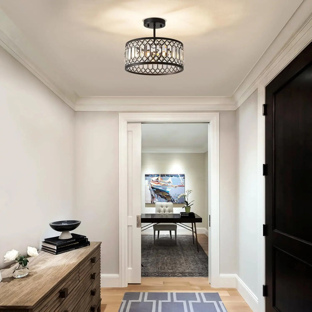 Crystal Carousel - Black Ceiling Light Fixture 3 heads E12