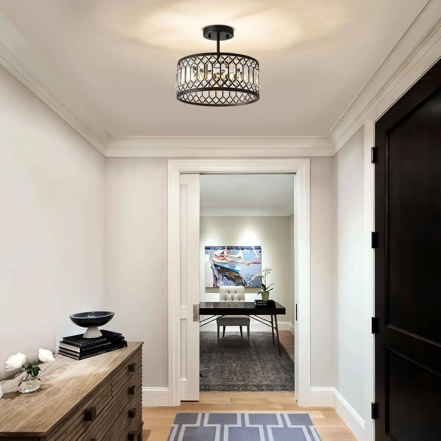 Crystal Carousel - Black Ceiling Light Fixture 3 heads E12