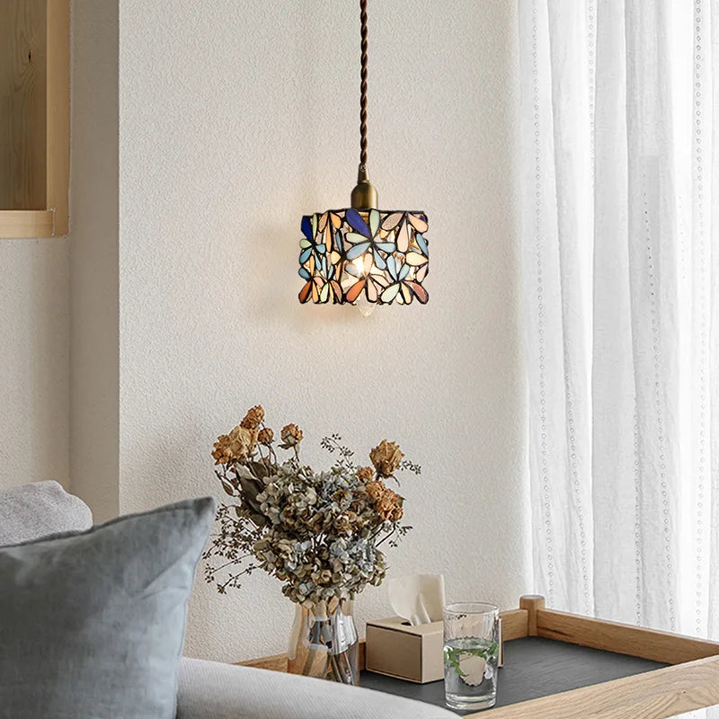 Tiffany Cube Flowers - Stained Glass Pendant Lamp