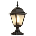 Black outdoor lamp with glass shade on a white background