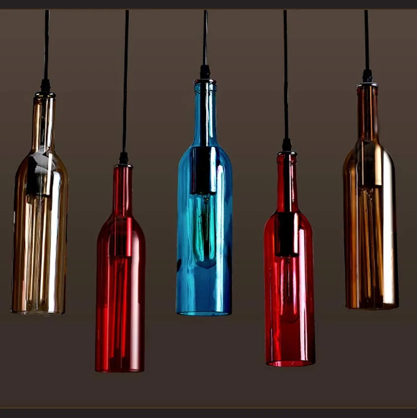Wine Bottles - Multicolour Retro Ceiling Pendant Light E27 Glass Lampshade