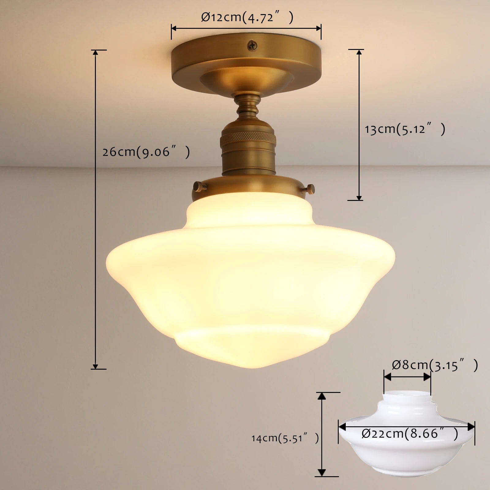 Creme Flush - Cream Glass Lampshade Flush Light (Copper/ Black)