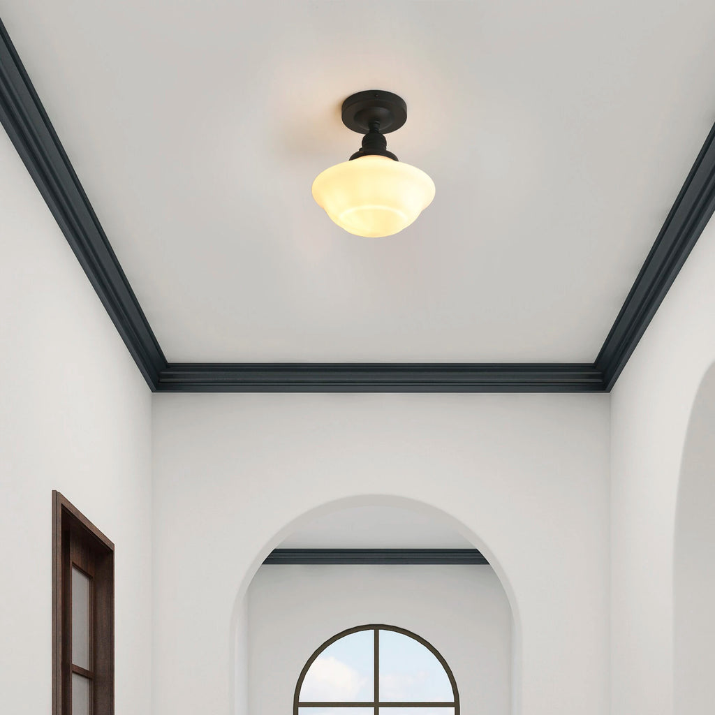 Creme Flush - Cream Glass Lampshade Flush Light (Copper/ Black)
