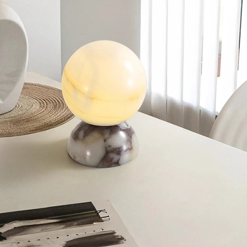 Marble Moon - Art Deco Table Lamp LED Glass Lampshade Marble Base