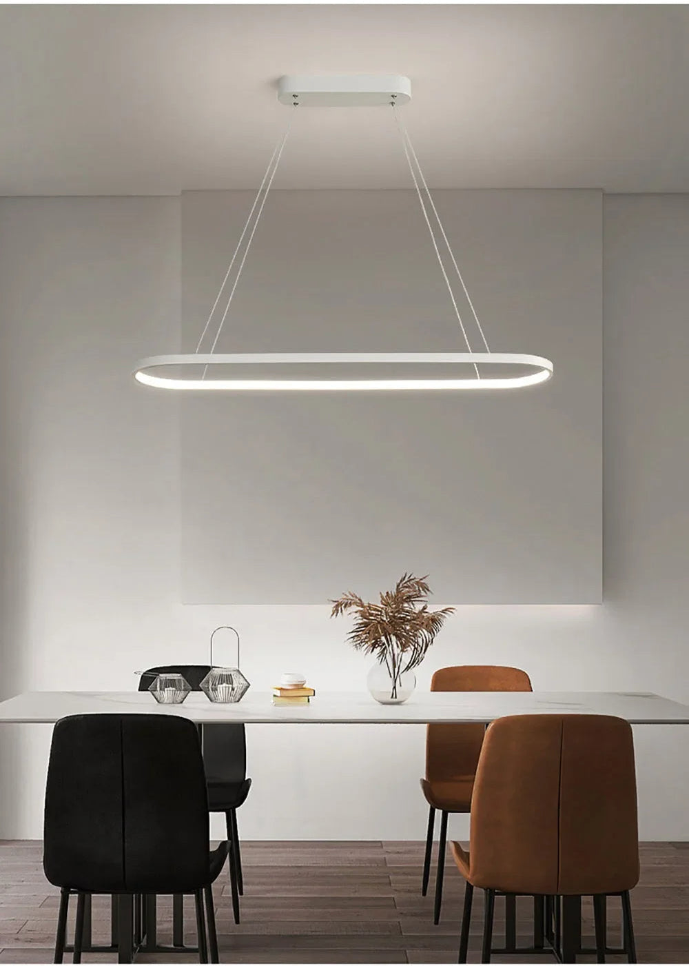 Long Ellipse White - Minimalist Ceiling Pendant Light LED 70/90cm