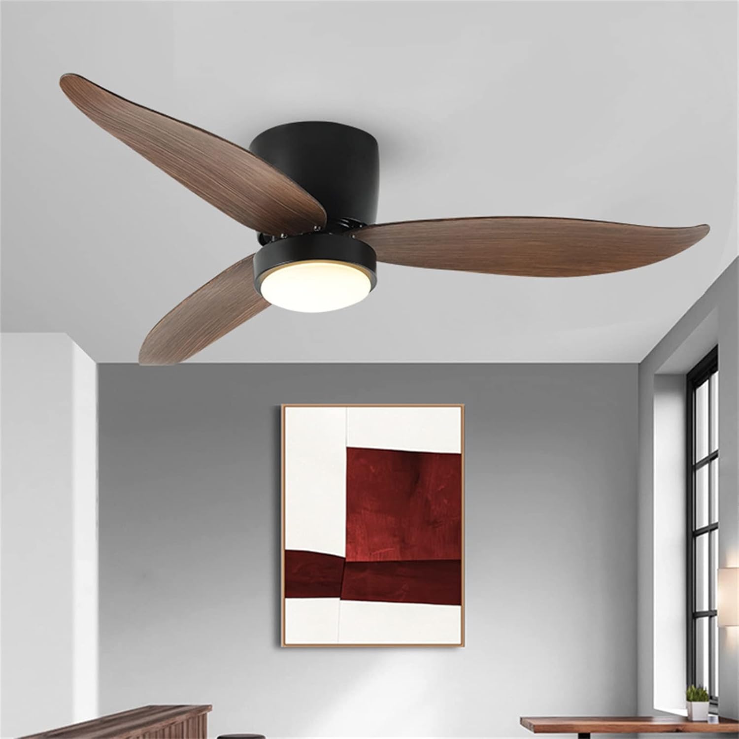 Wood & Fan Black - Minimalist Ceiling Fan Light 42in Wooden Blades with Remote Control