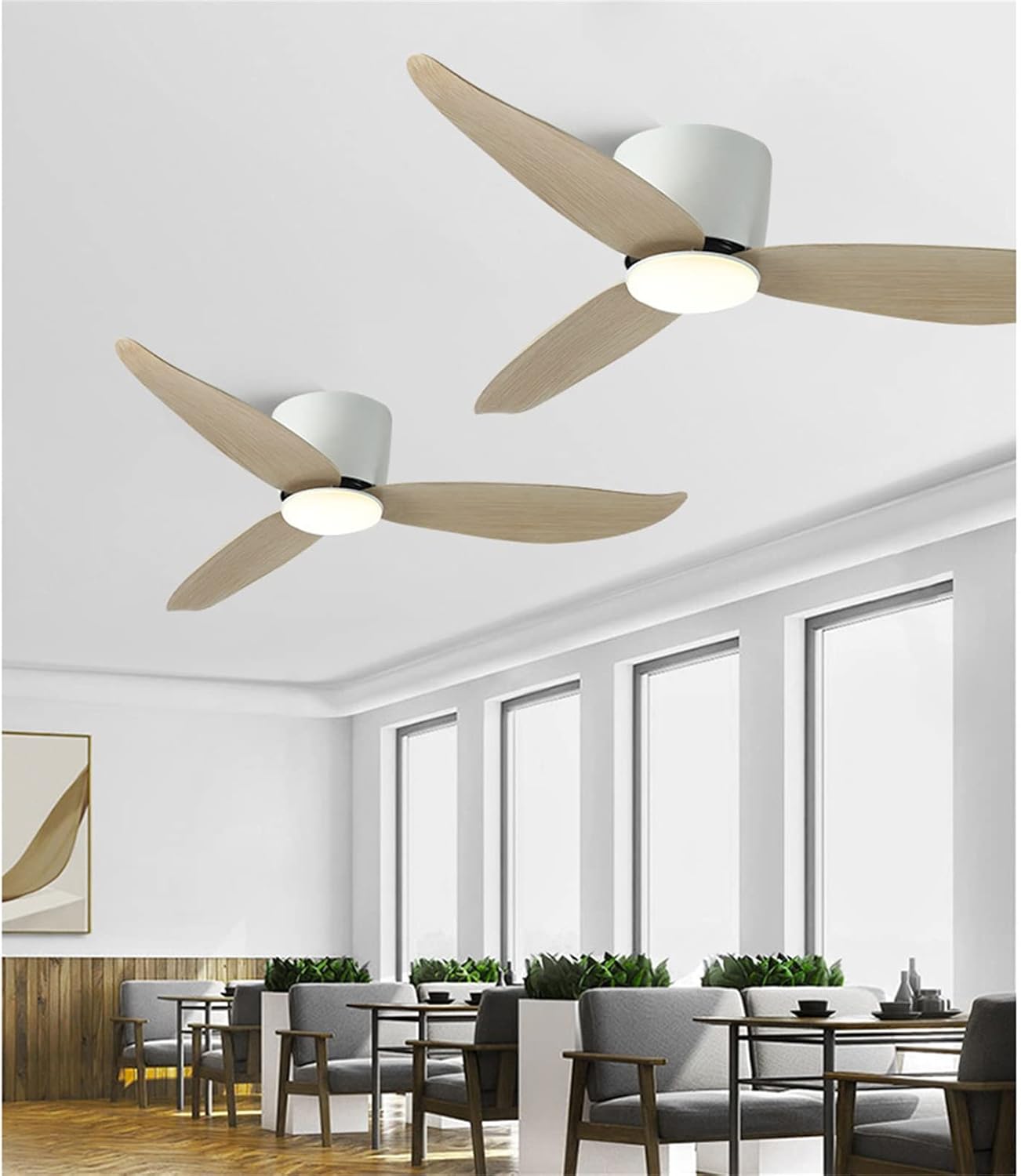 Wood & Fan White - Minimalist Ceiling Fan Light 42in Wooden Blades with Remote Control