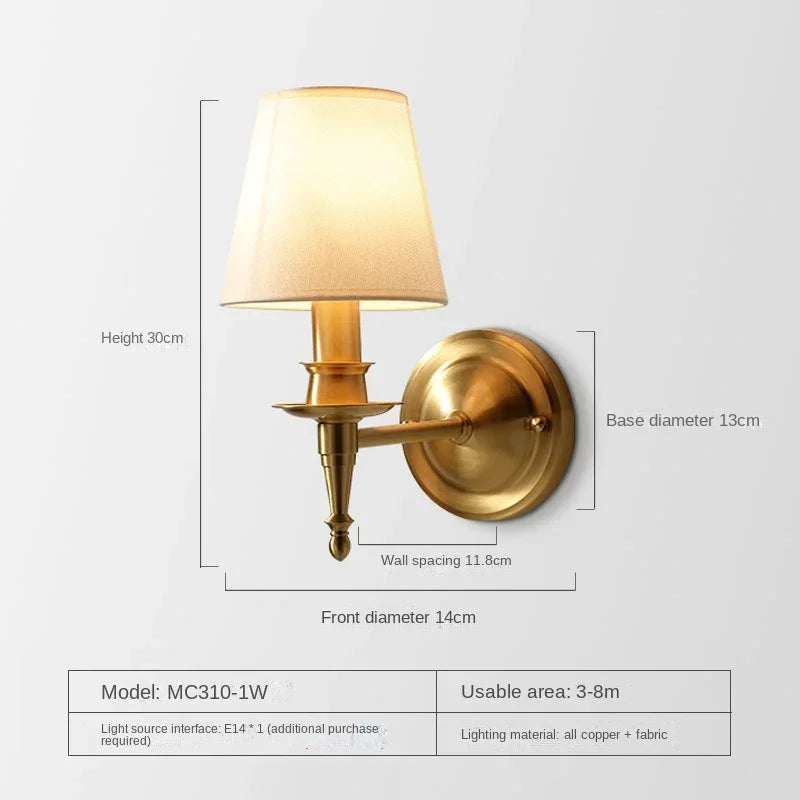 Cuprum Candle - Full Copper Wall Light Fabric Lampshade