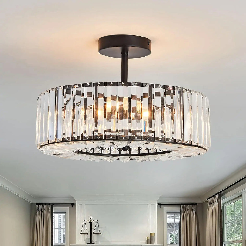 Crystal Carousel - Black Ceiling Light Fixture 3 heads E12