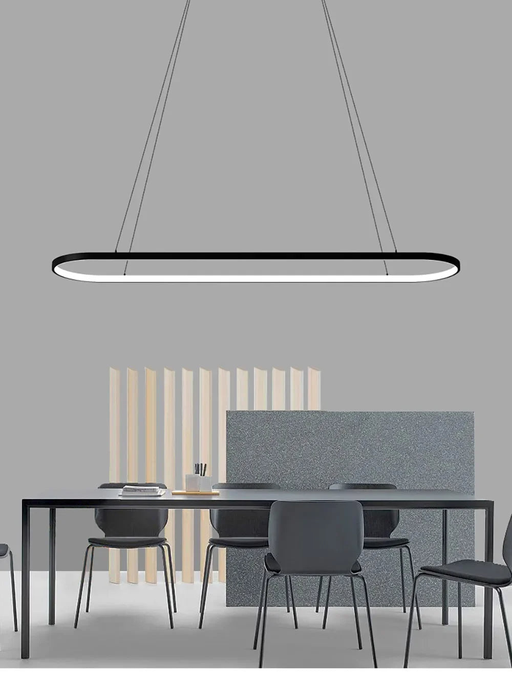 Long Ellipse Black - Minimalist Ceiling Pendant Light LED 70/90cm