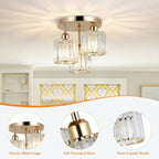 Glass Trio - Semi-Flush Ceiling Light Fixture E27 3 Heads Golden Base