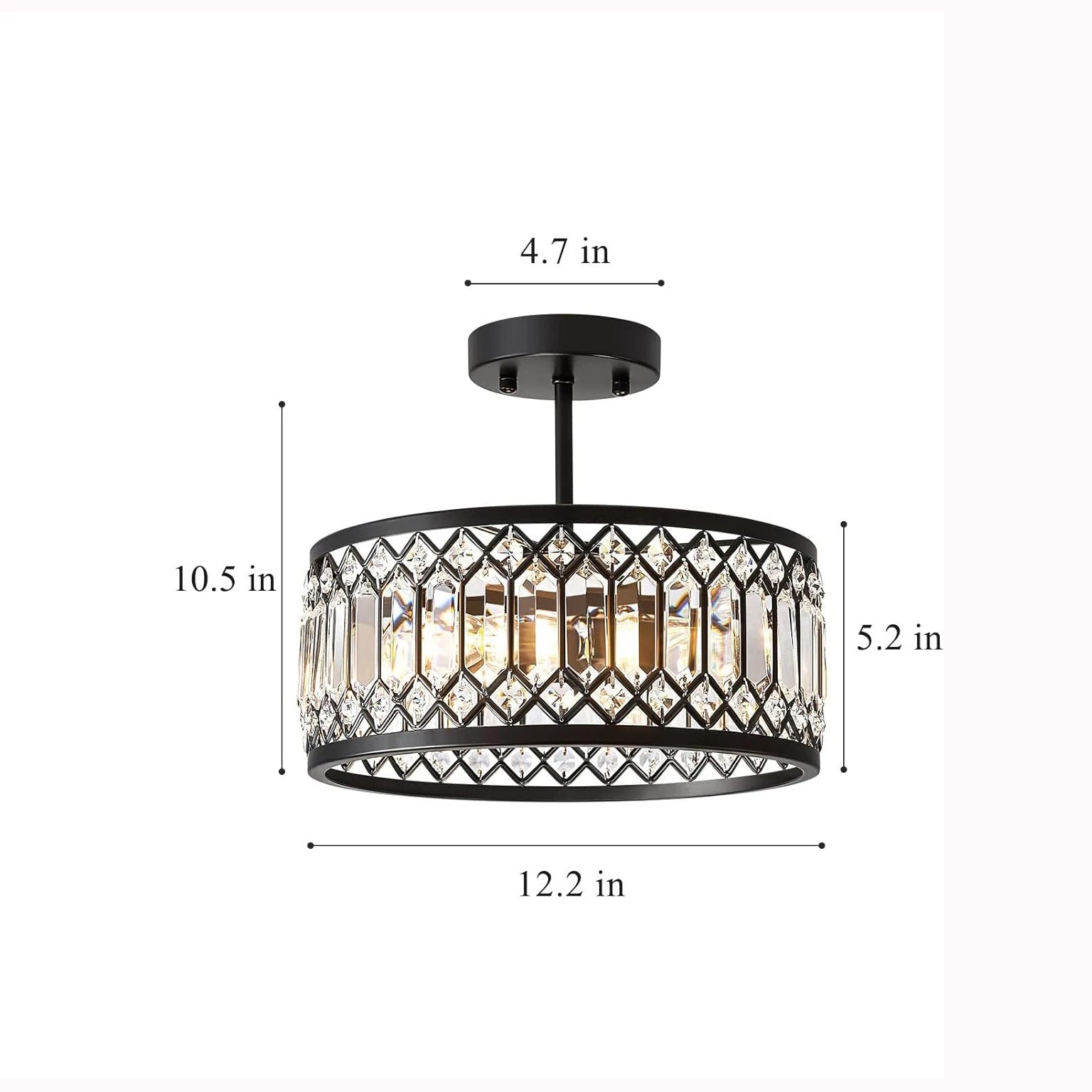 Crystal Carousel - Black Ceiling Light Fixture 3 heads E12