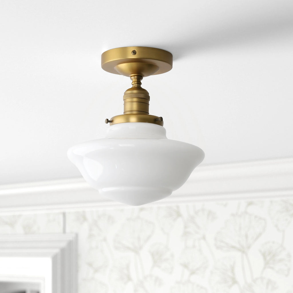Creme Flush - Cream Glass Lampshade Flush Light (Copper/ Black)