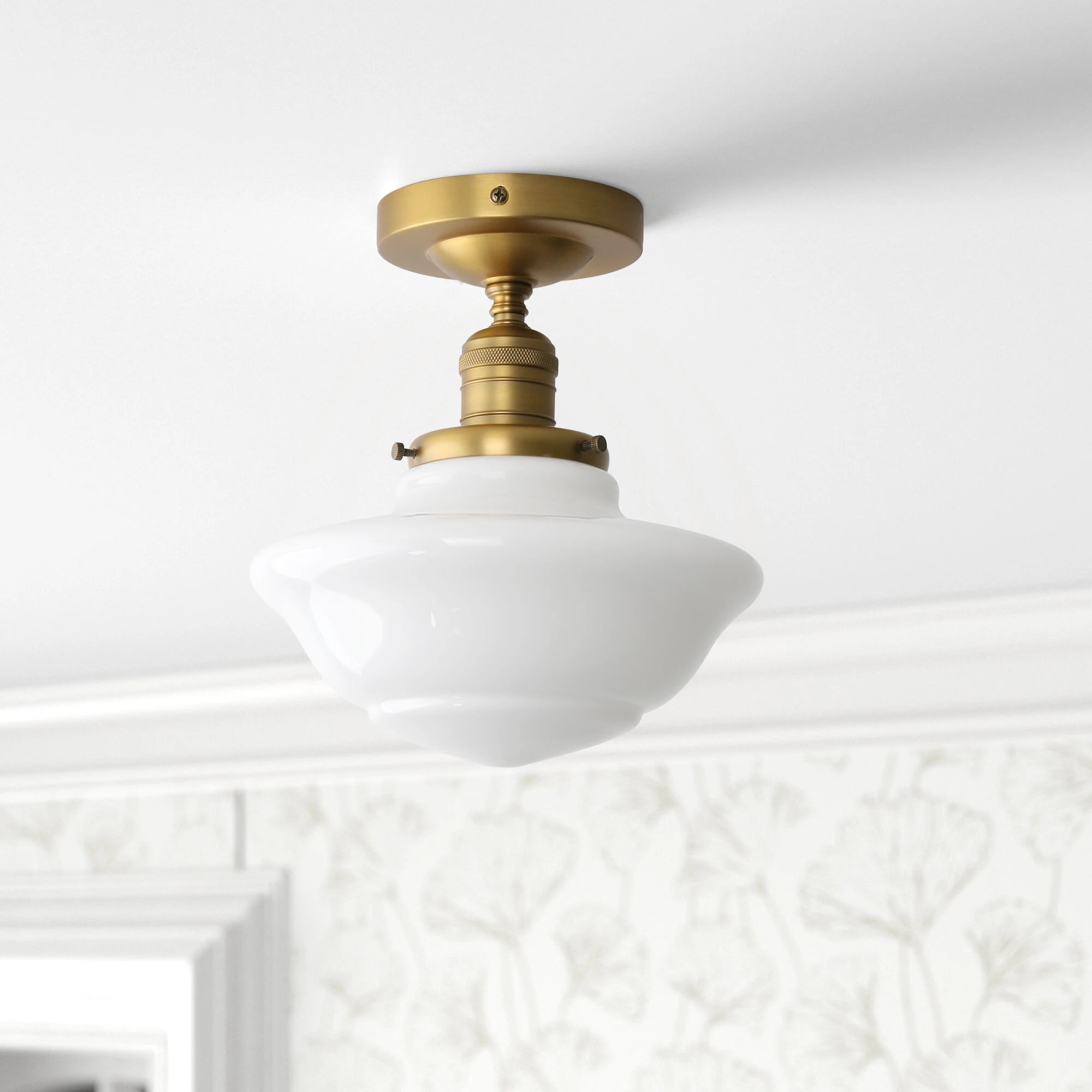 Creme Flush - Cream Glass Lampshade Flush Light (Copper/ Black)